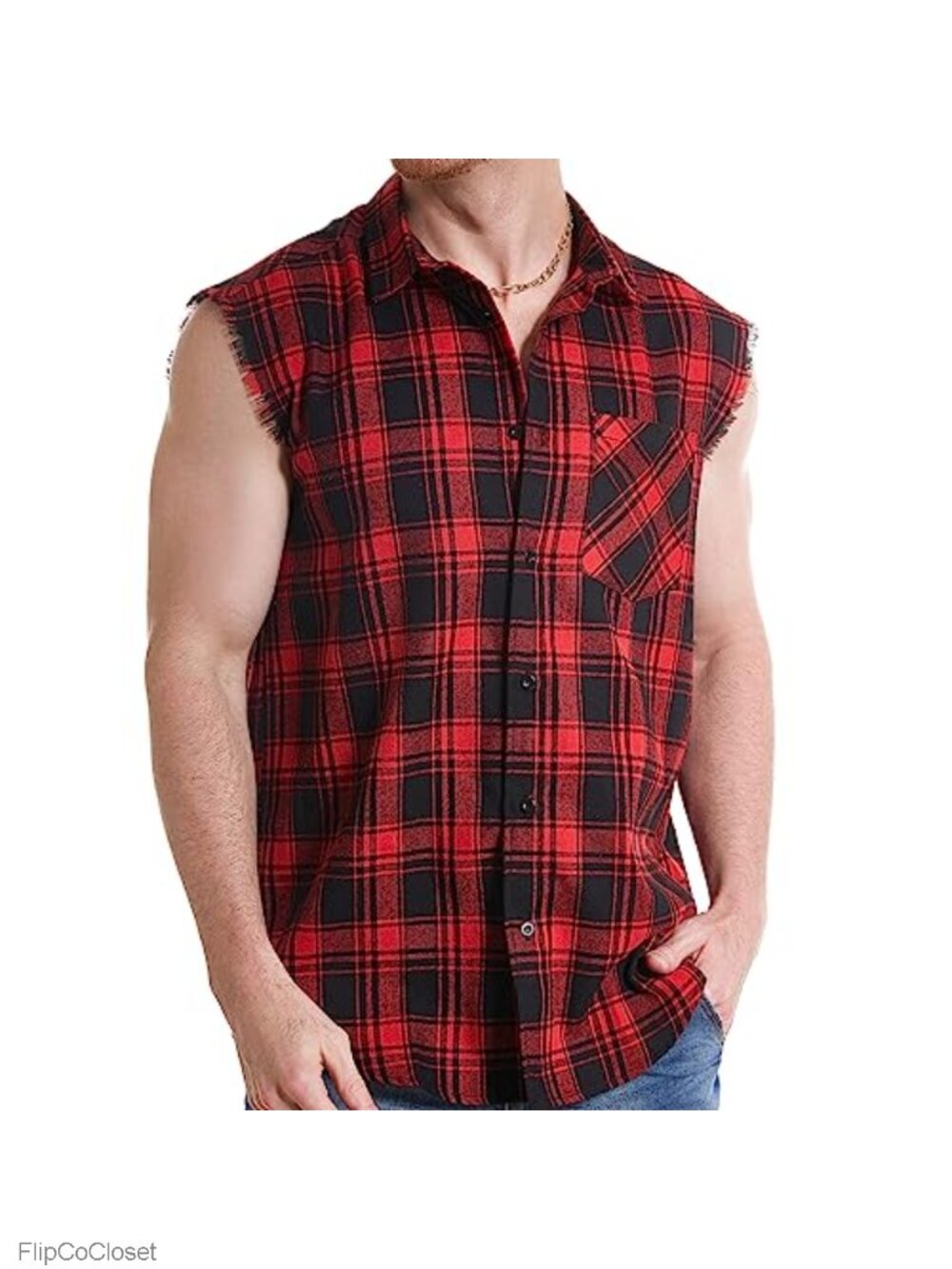 Men's Sleeveless Plaid Button Down Shirt Cowboy Cotton Casual